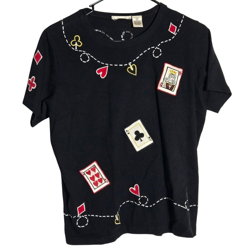 Vintage Playing Card T-Shirt Small Queen of Hearts Vegas Top Casino Kitschy